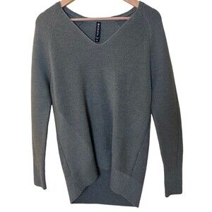 Athleta Hanover V-neck Sweater Merino Extra Fine Wool Blend Oversized XS Green